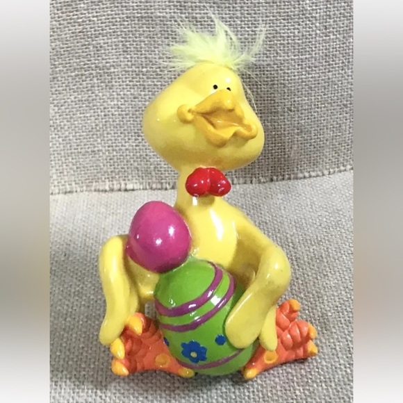 Vintage Other - Vintage Kitschy Yellow Duck Holding Easter Eggs Figurine Duckling Whimsical Fun